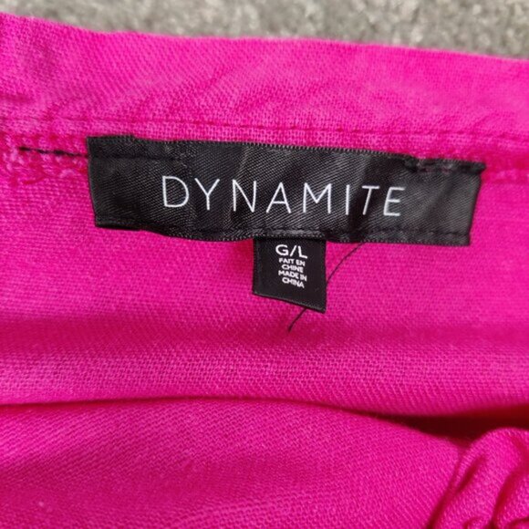 Dynamite Women's Dress Size L Pink Linen Rayon Barbiecore Summer Beach Stylish - Picture 2 of 9